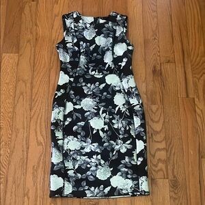 CALVIN KLEIN Black Gray Floral Sleeveless Princess Seam Sheath Dress 10 NWT